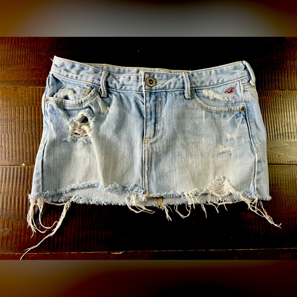 Hollister Micro Mini Destroyed Jean Skirt - 1